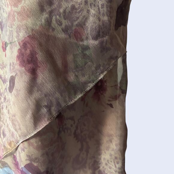 R&M Richards floral chiffon overlay blouse sz 10 mauve rose asym hem lined USA - Picture 5 of 5